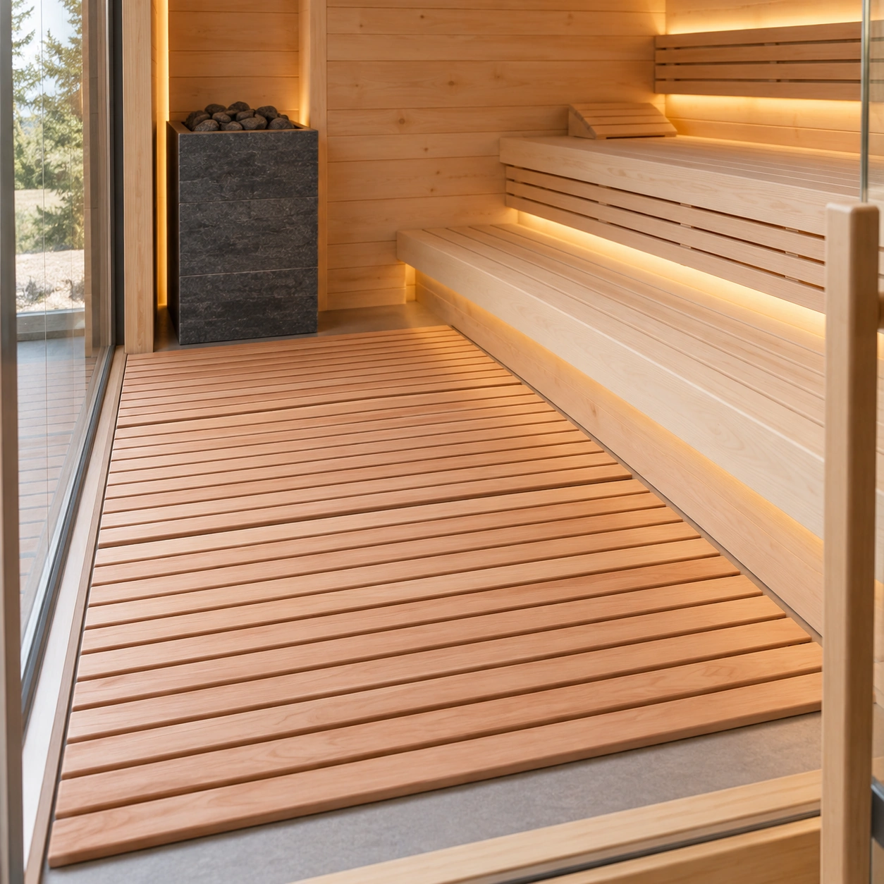 Sauna Floor Wooden Mat | Roll Up Hardwood - Alder - Image 3